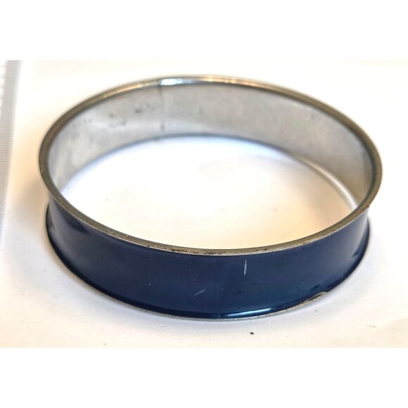 Vintage Navy Blue Enamel & Metal Bangle Bracelet Womens Jewelry - Picture 2 of 4